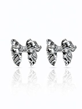 Dangle Silver Bow Statement Earrings